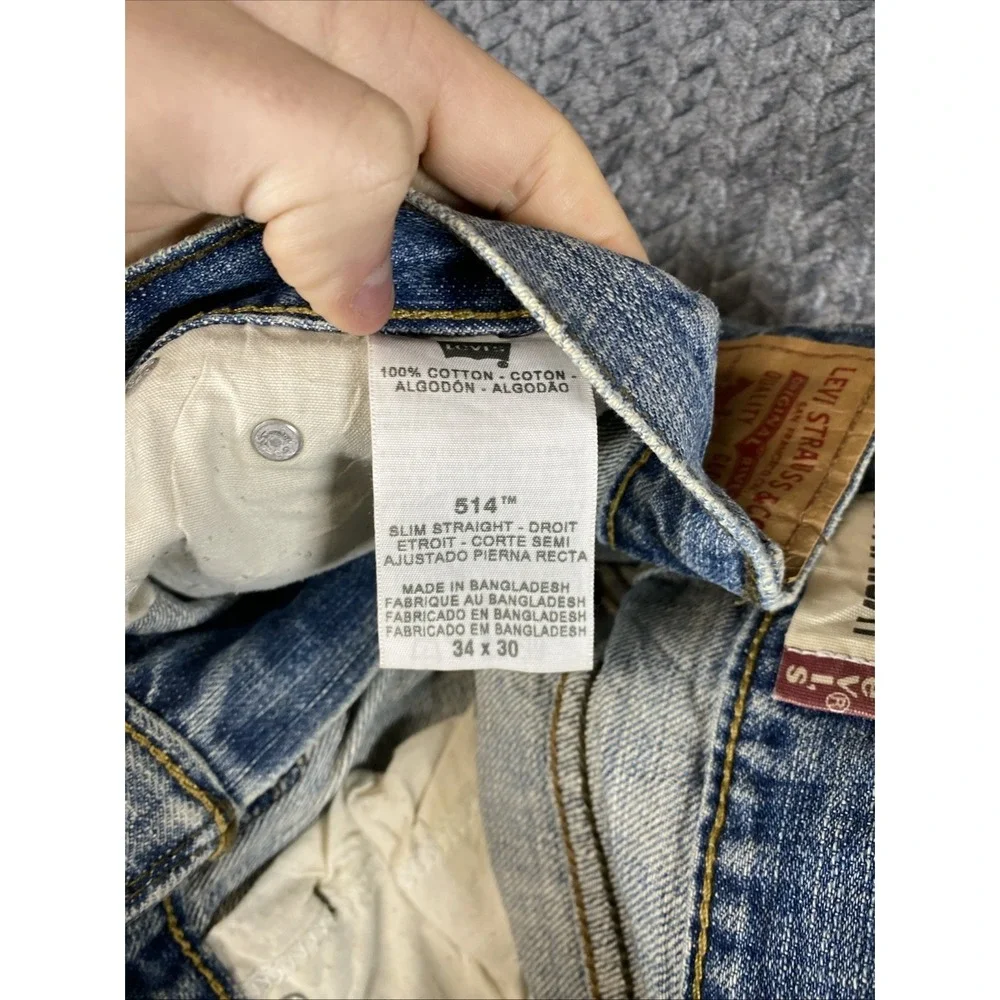 Y2K‎ Levi's 514 Relaxed Straight Fit Jeans W34 L30 Men's Blue Denim Medium Wash